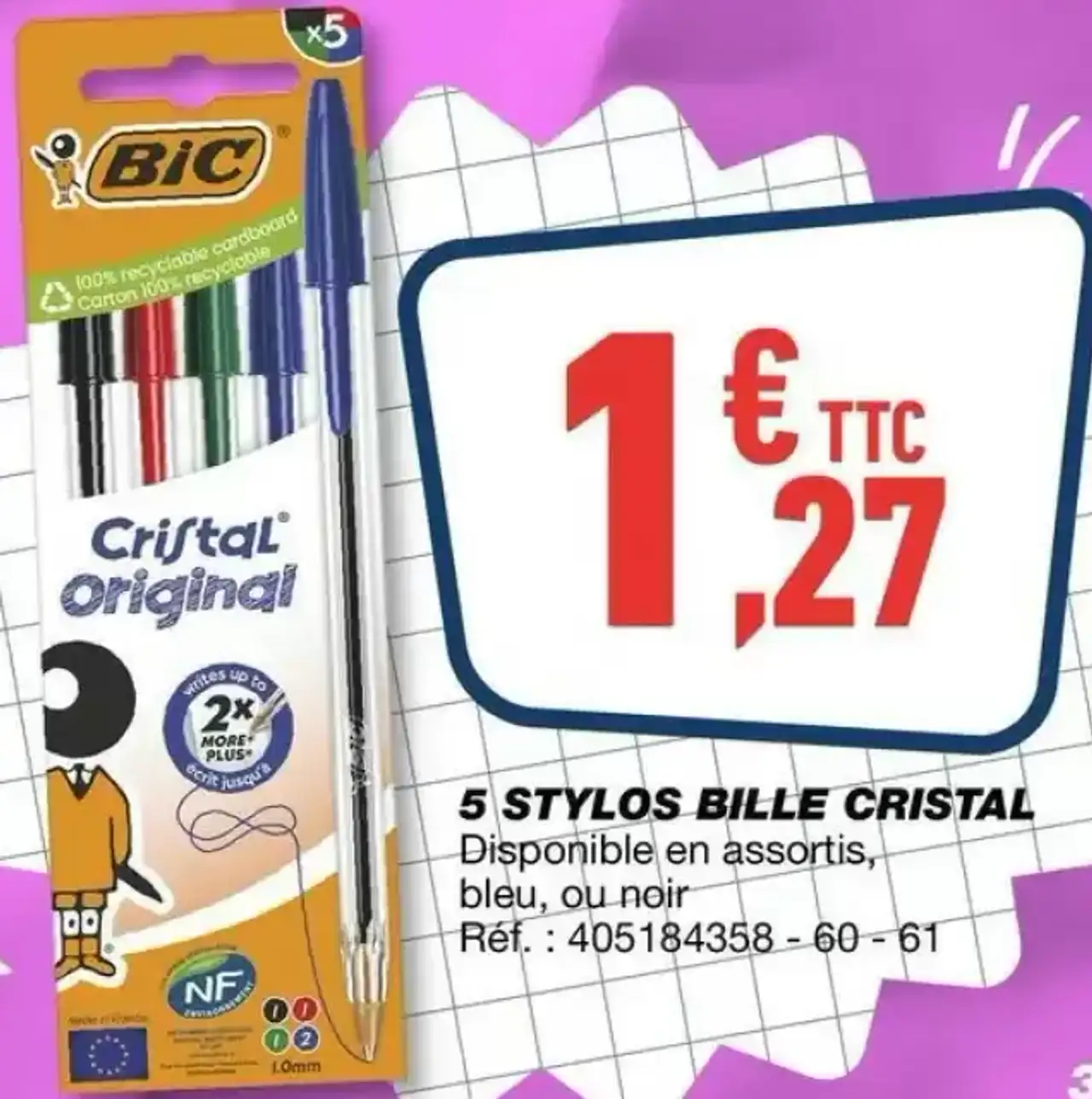 5 stylos bille Cristal Bic
