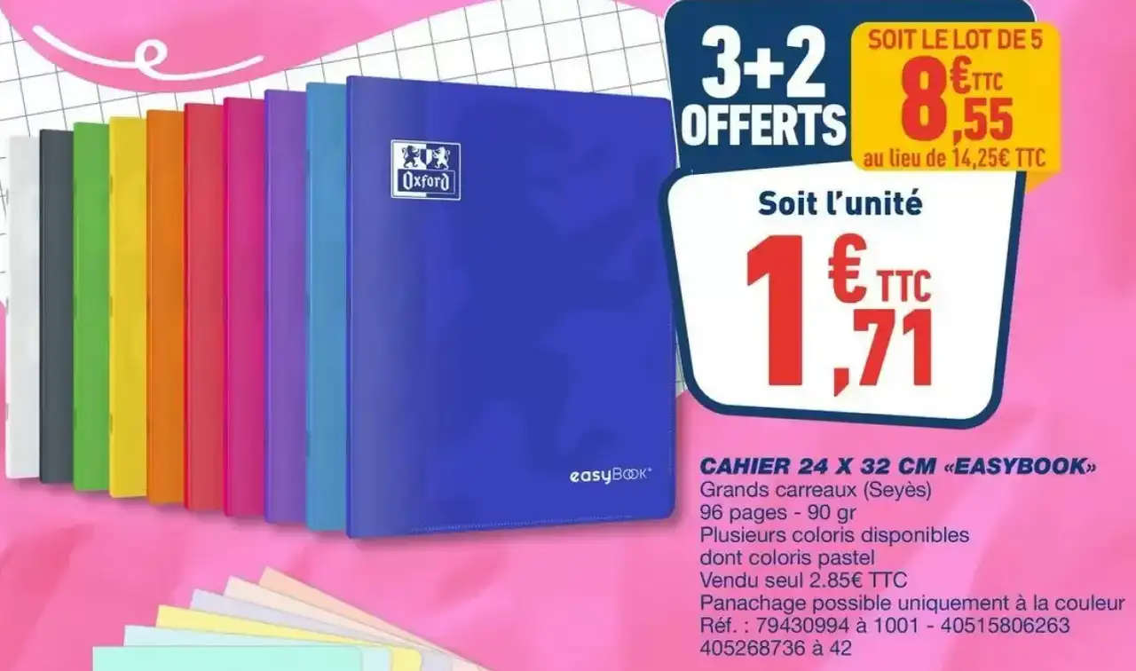 Oxford Cahier 24 x 32 cm «Easybook» Grands carreaux (Seyès)