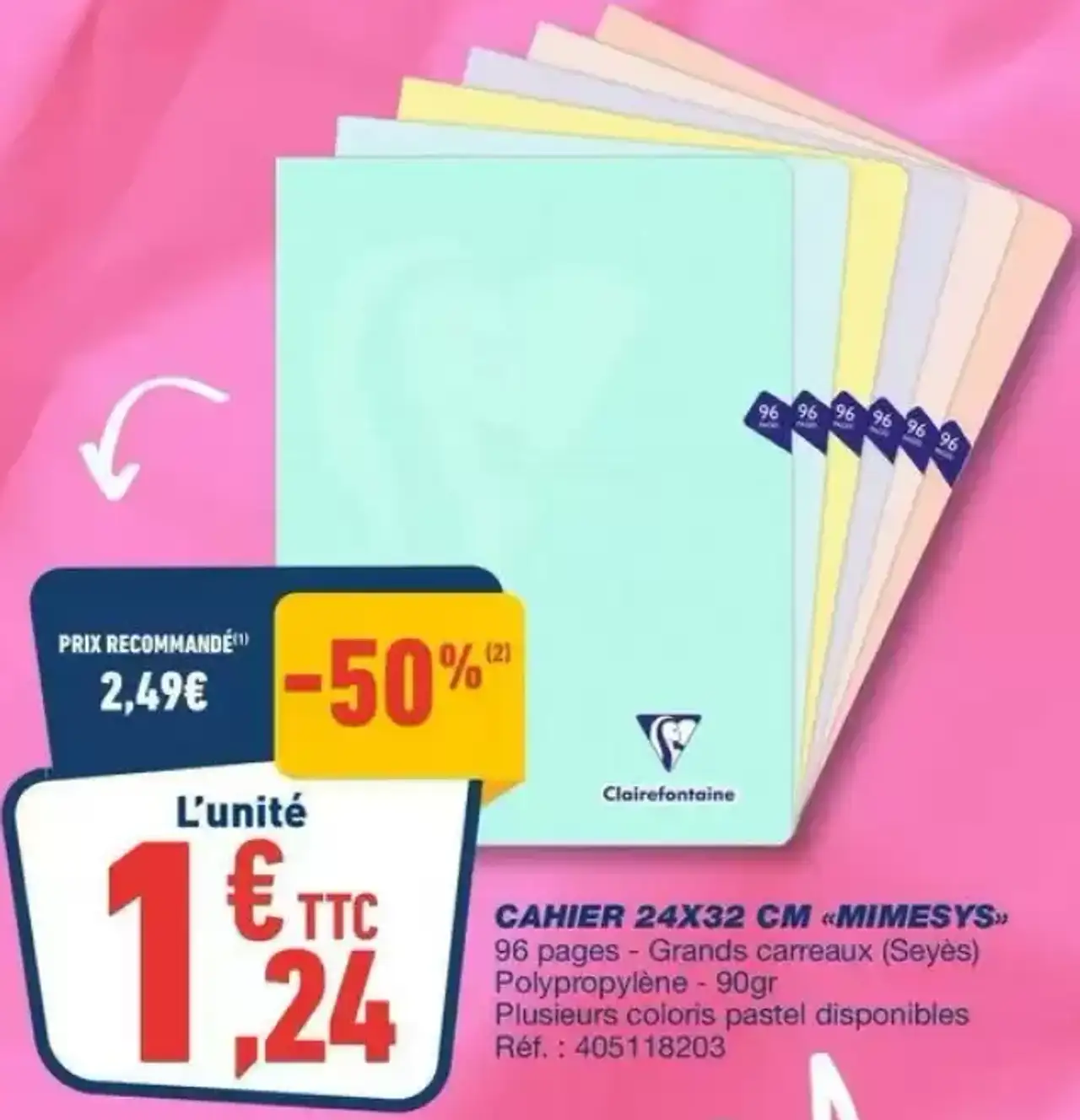 Clairefontaine Cahier 24X32 CM «Mimesys» Grands carreaux (Seyès)