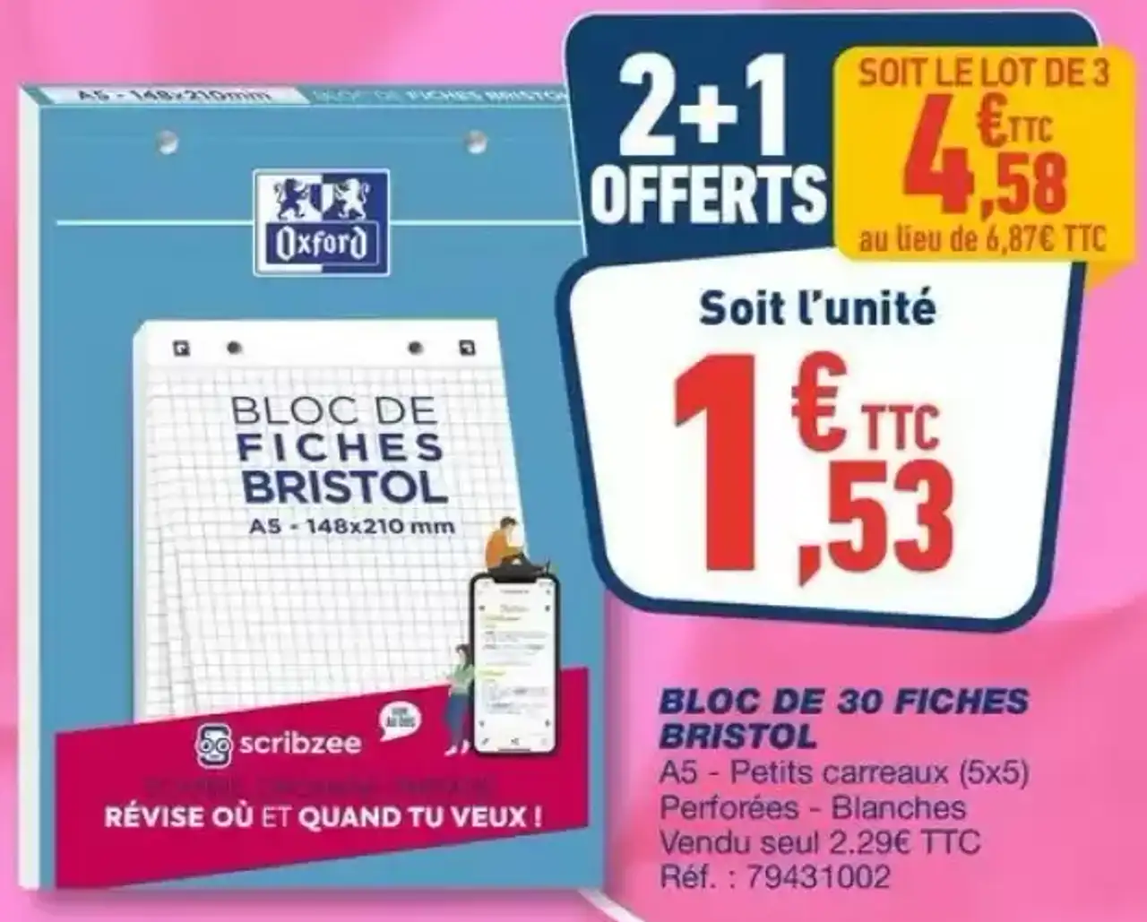 Oxford Bloc de 30 fiches Bristol A5