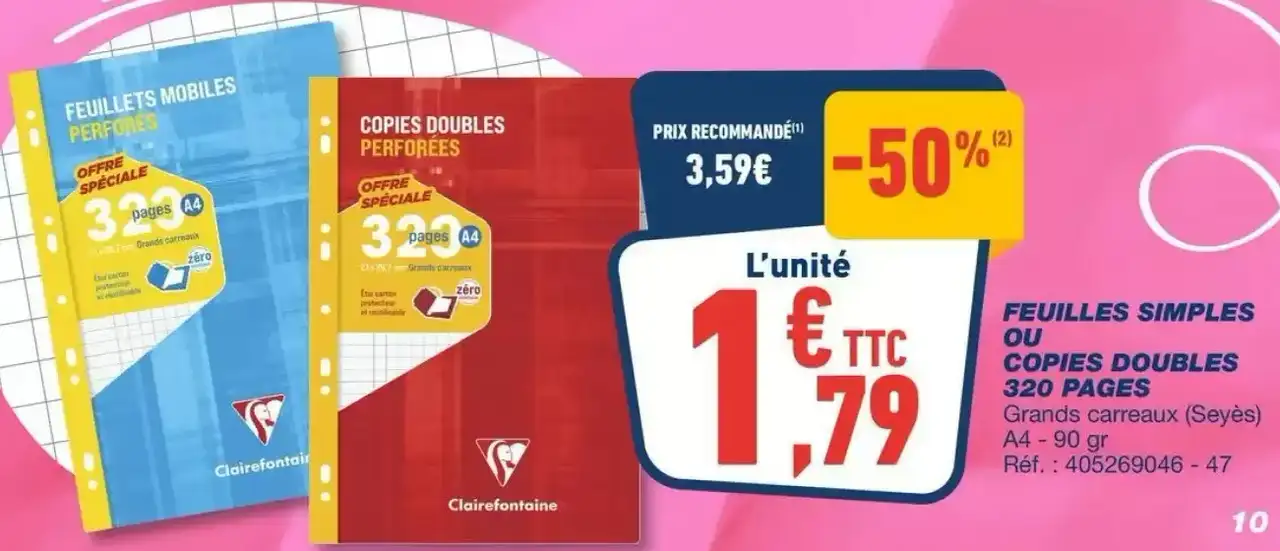 Clairefontaine Feuilles simples ou copies doubles 320 pages Grands carreaux (Seyès)