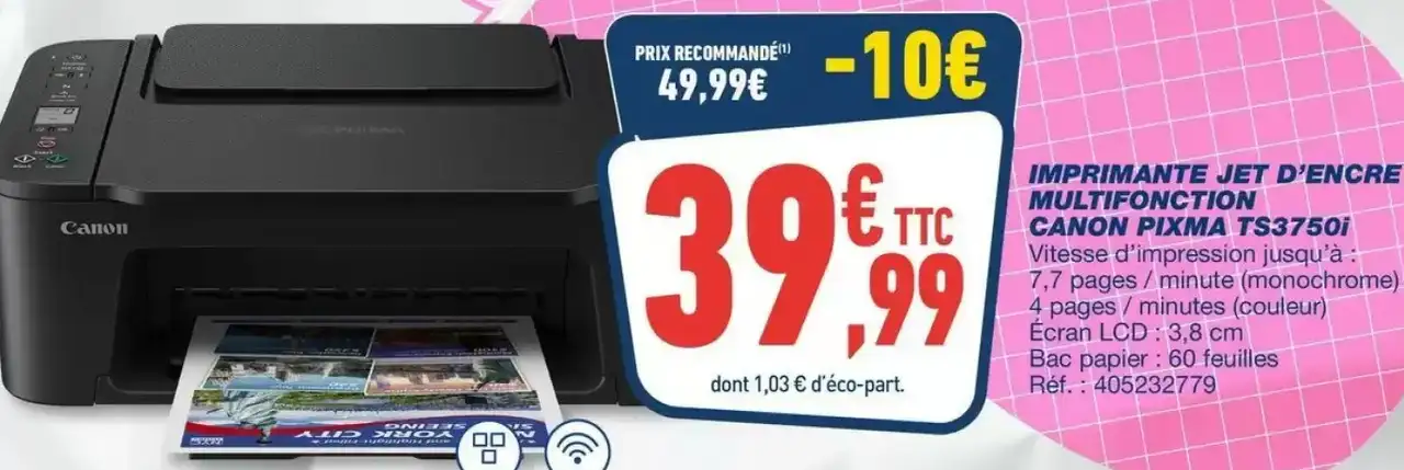 Imprimante jet d'encre multifonction Canon Pixma TS3750i