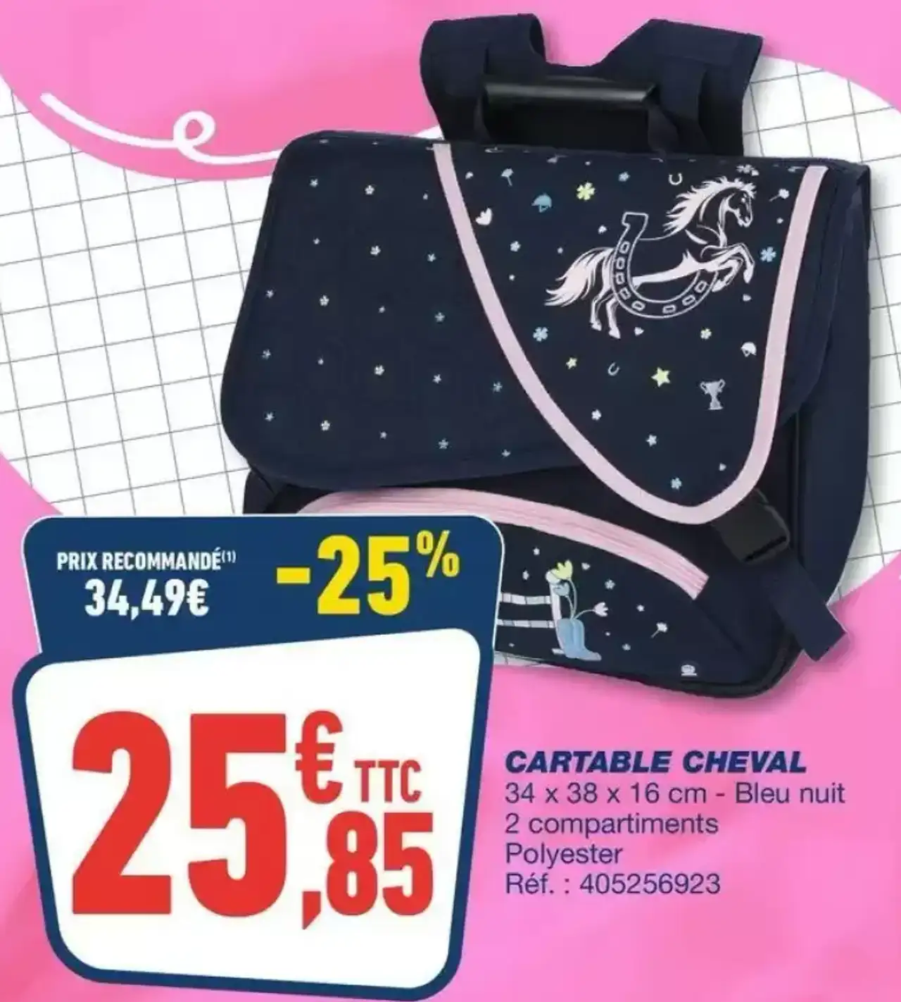 CARTABLE CHEVAL 34 x 38 x 16 cm - Bleu nuit