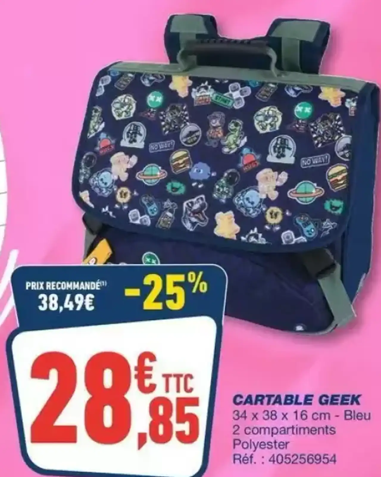 CARTABLE GEEK 34 x 38 x 16 cm - Bleu