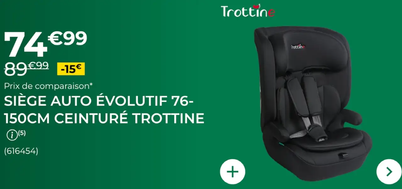 Siège Auto Évolutif 76-150cm Ceinturé Trottine
