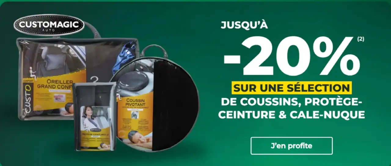 Jusqu'à -20% sur une sélection de coussins, protège-ceinture & cale-nuque
