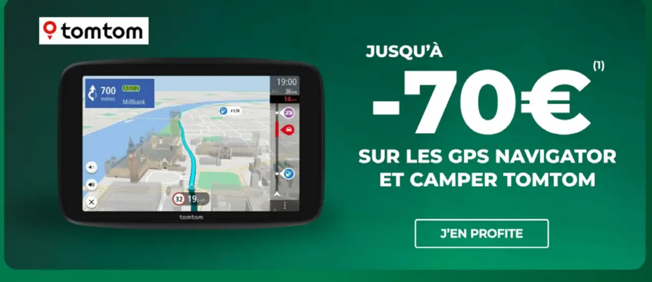 Jusqu'à -70€ sur les GPS Navigator et Camper TomTom