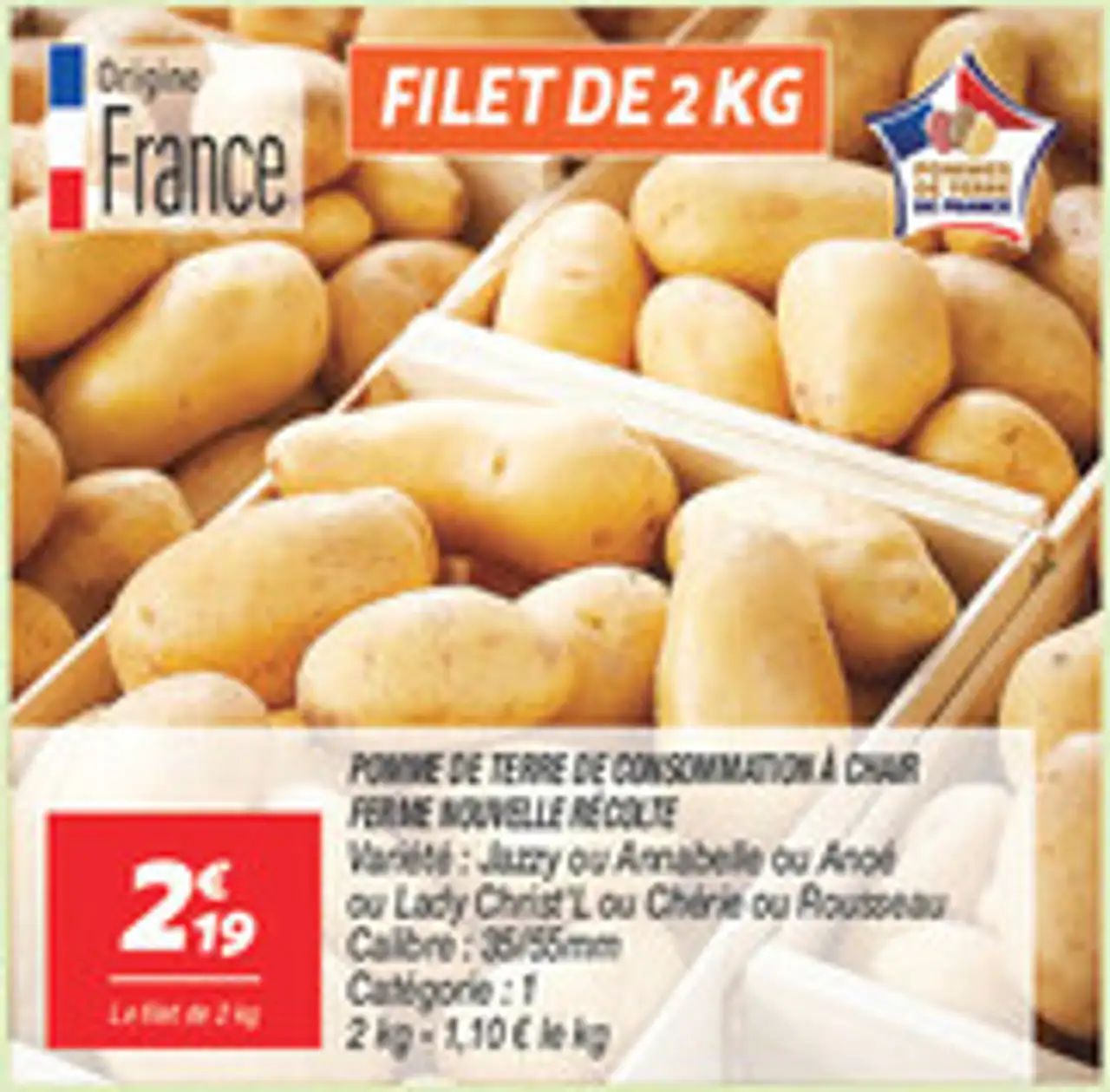 Pomme de terre de consommation à chair ferme nouvelle récolte