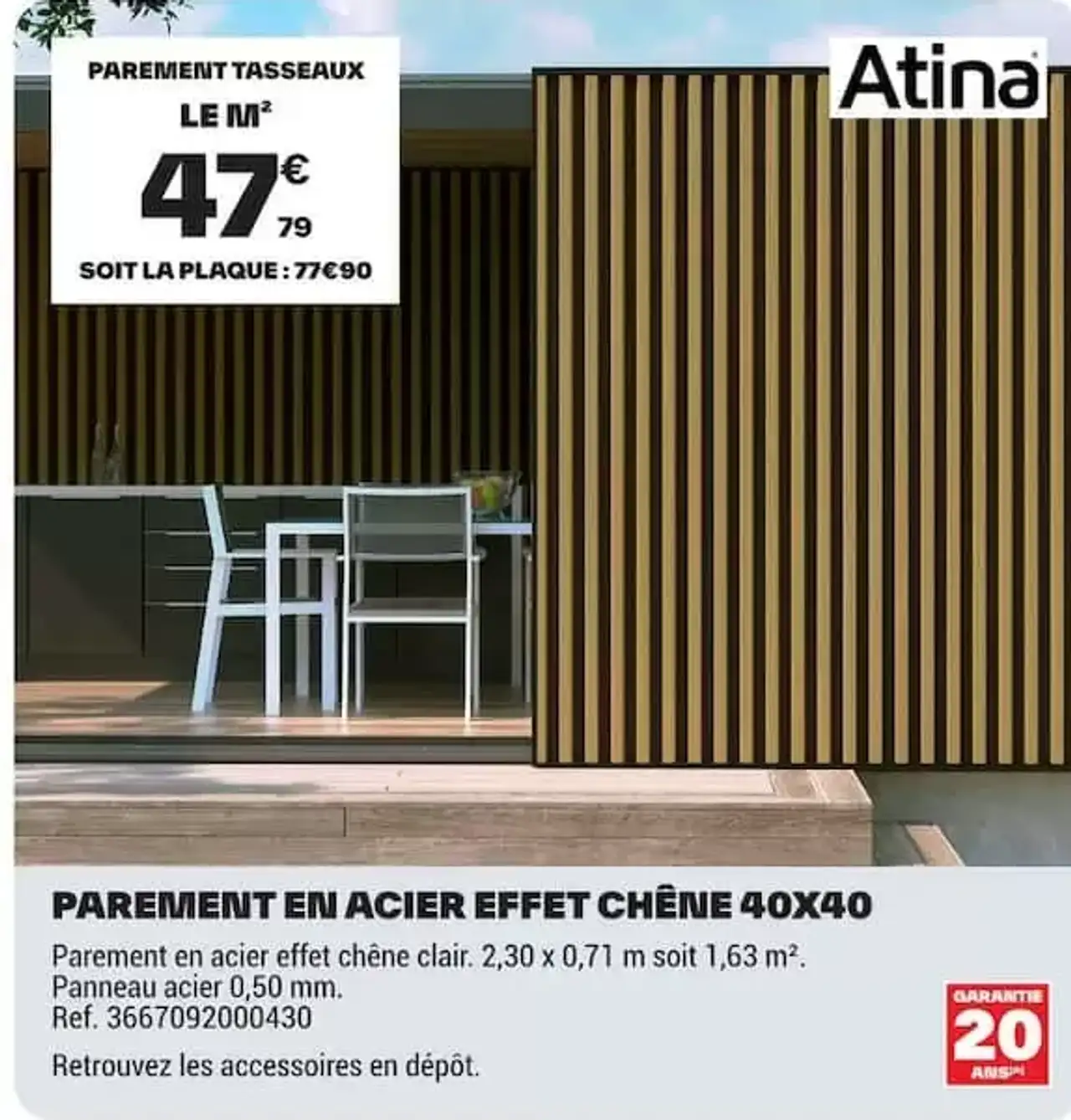 Parement en acier effet chêne 40x40 Atina