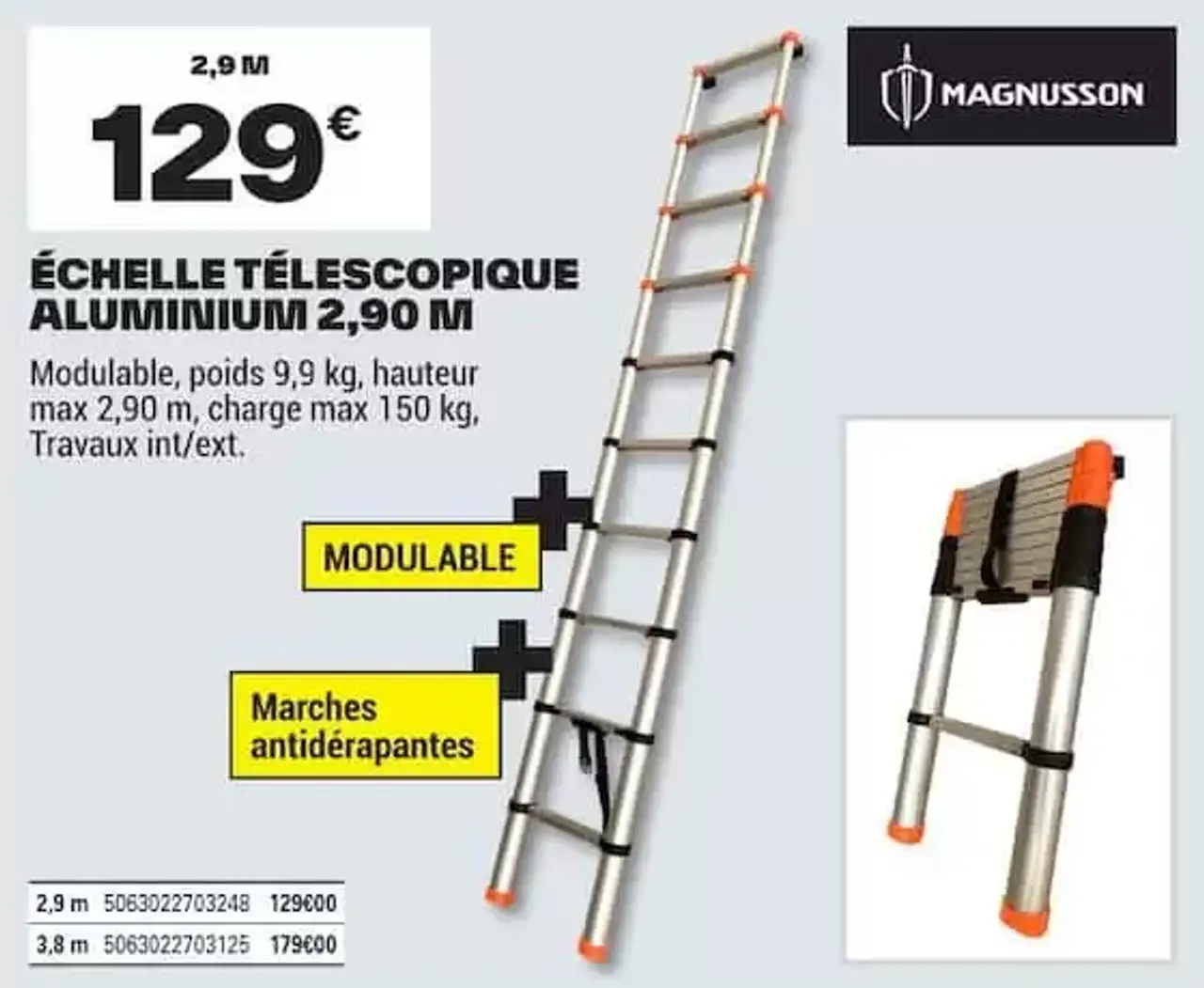 Échelle télescopique aluminium Magnusson 2,90 m