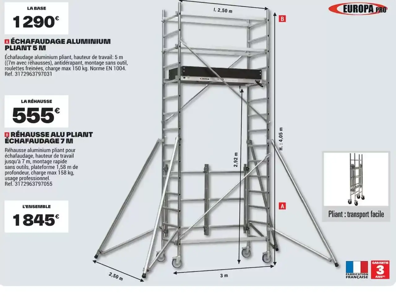 Échafaudage aluminium pliant 5 m Europa Pro
