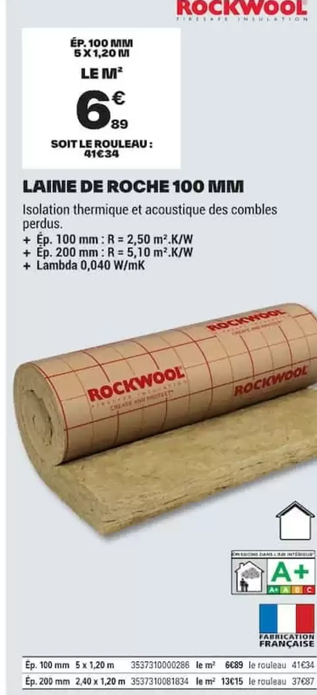 Laine de roche 100 mm Rockwool