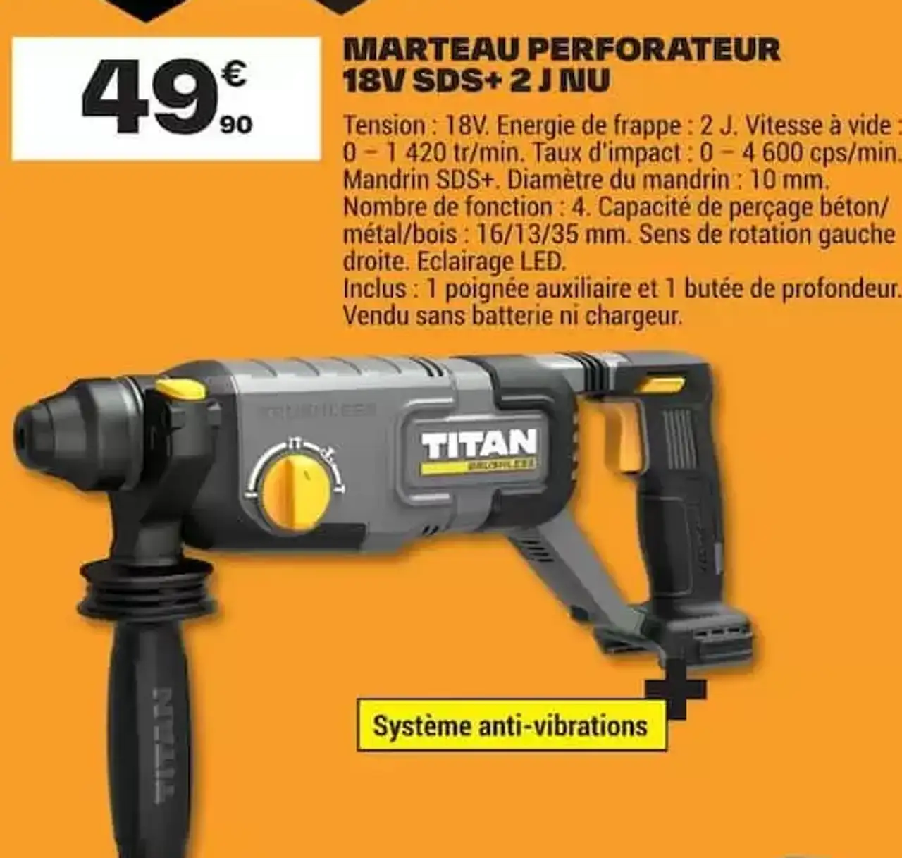 MARTEAU PERFORATEUR 18V SDS+ 2 J NU TITAN