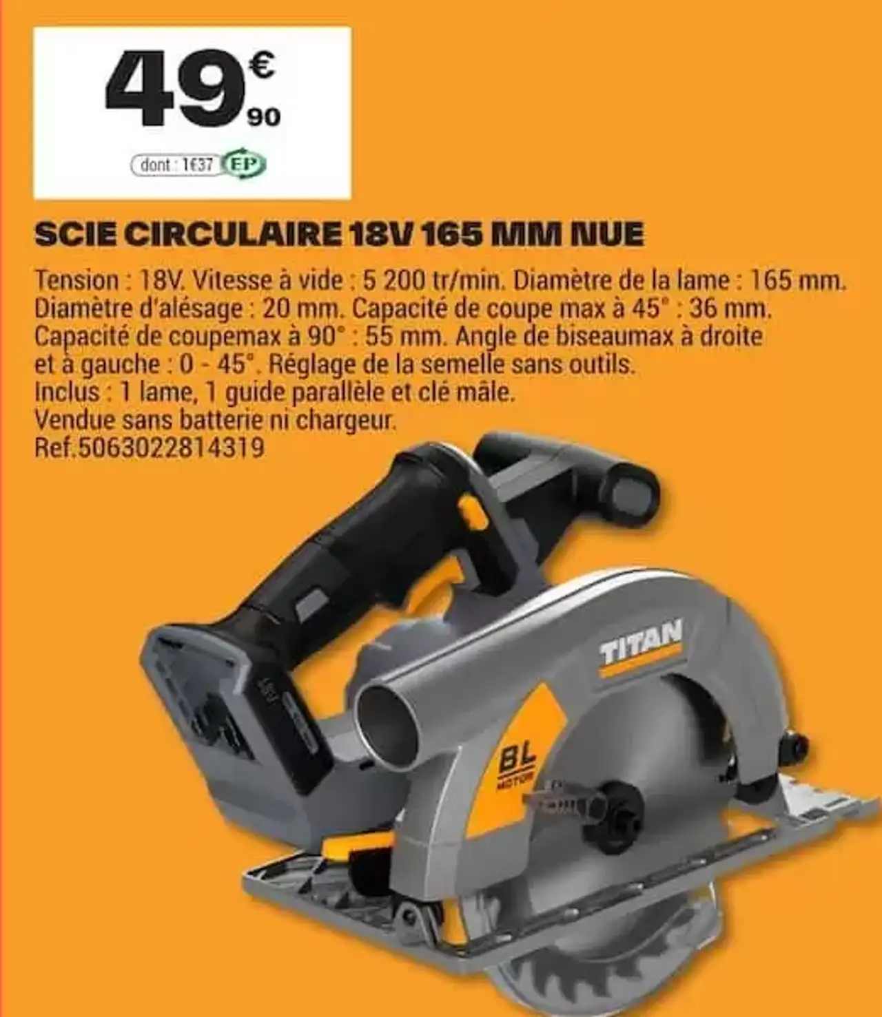 SCIE CIRCULAIRE 18V 165 MM NUE TITAN