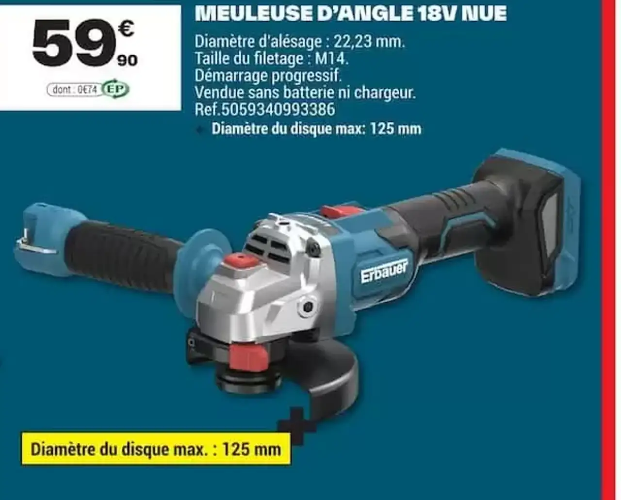 Meuleuse d'angle 18V nue Erbauer