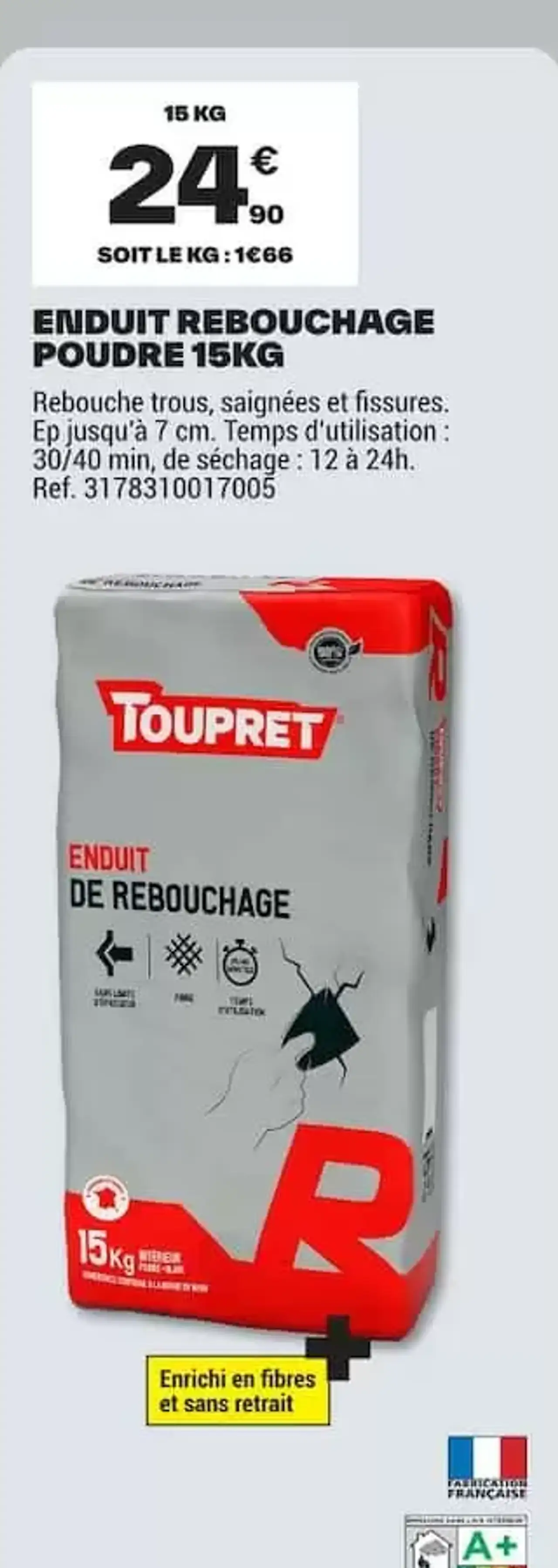 TOUPRET Enduit de rebouchage poudre 15kg