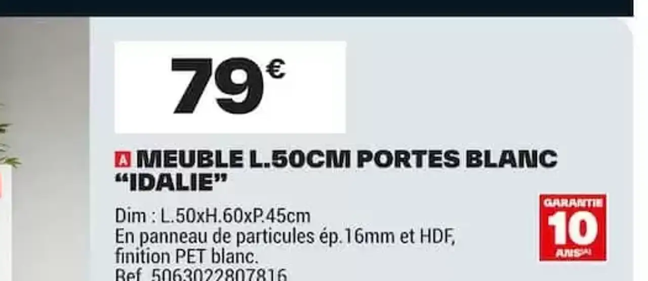 Meuble sous-vasque blanc L.50cm Cooke & Lewis Idalie