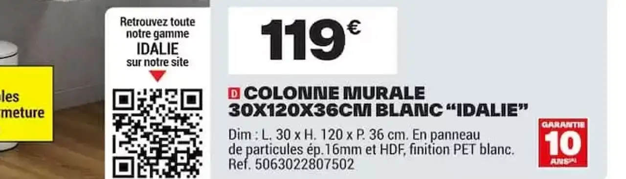 Colonne murale 30x120x36cm blanc Cooke & Lewis Idalie