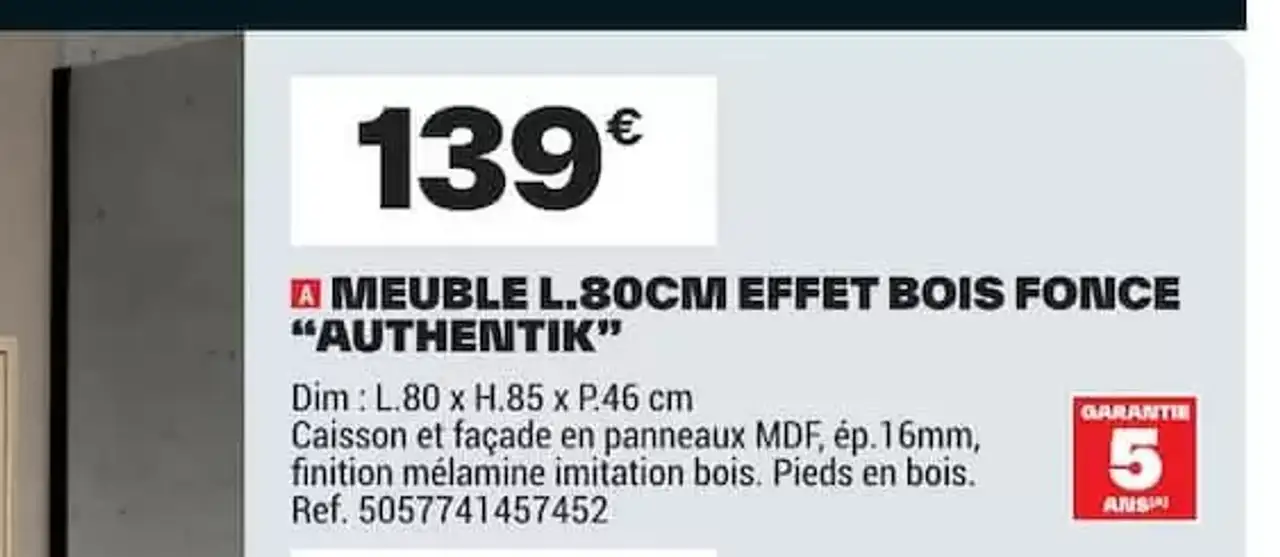 Meuble sous-vasque L.80cm effet bois foncé Authentik