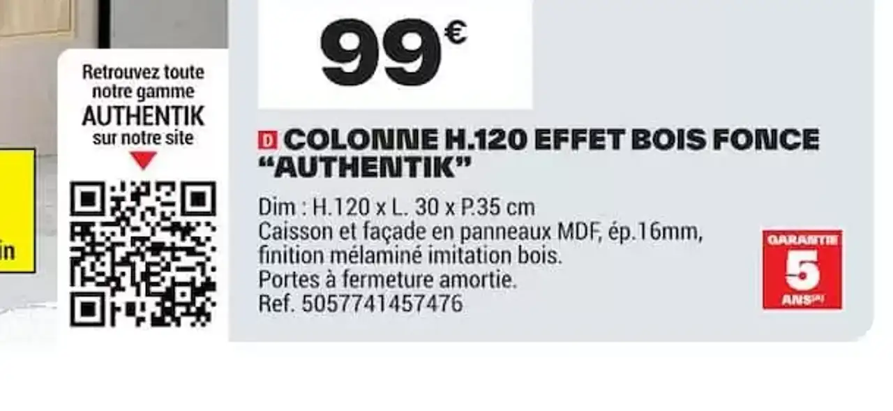 Colonne H.120 effet bois foncé Authentik