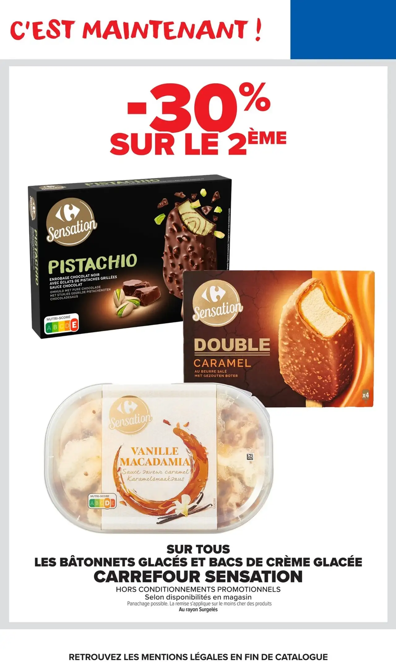 Bâtonnets glacés et bacs de crème glacée Carrefour Sensation