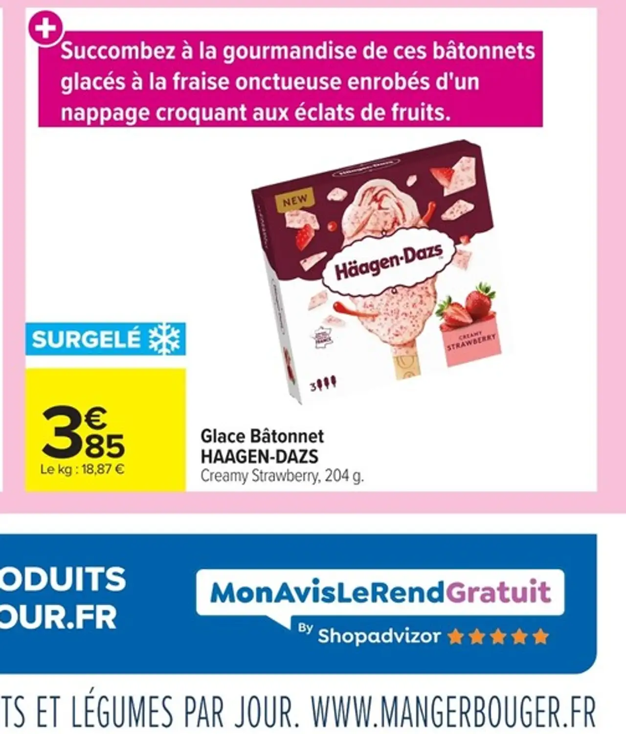 Glace Bâtonnet Haagen-Dazs Creamy Strawberry