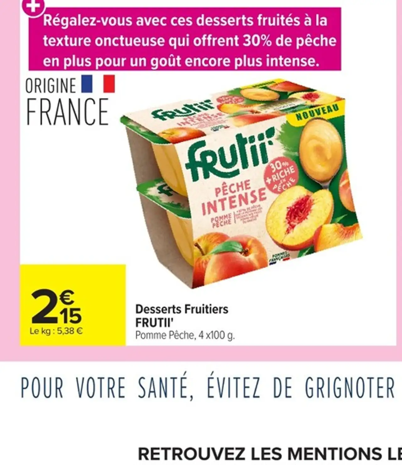 Desserts Fruitiers FRUTII' Pomme Pêche, 4 x100 g.