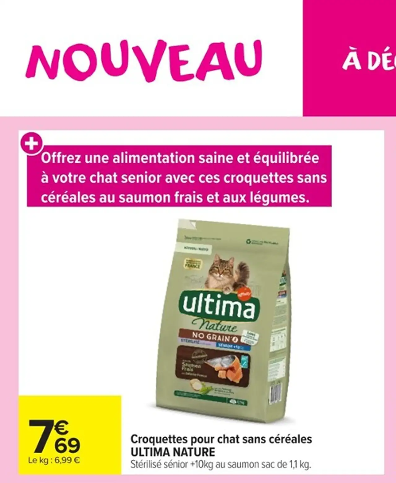 Croquettes pour chat sans céréales ULTIMA NATURE Stérilisé sénior +10kg au saumon