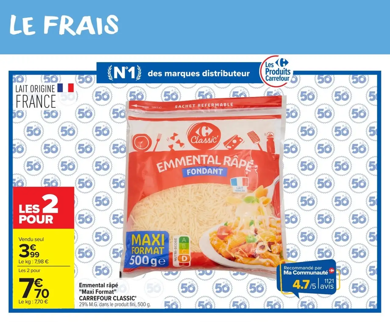 Emmental râpé "Maxi Format" CARREFOUR CLASSIC'