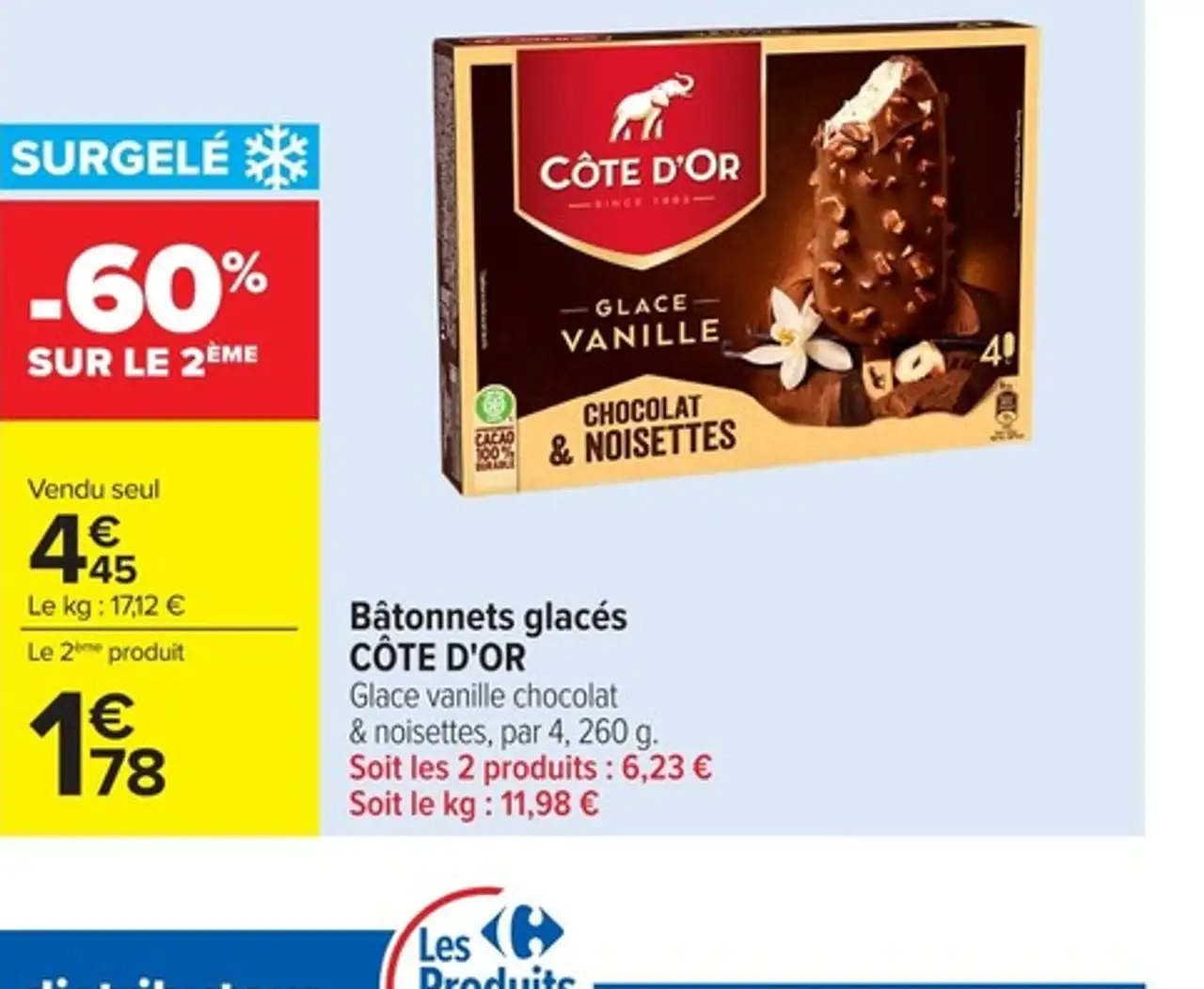Bâtonnets glacés Côte d'Or Glace vanille chocolat & noisettes