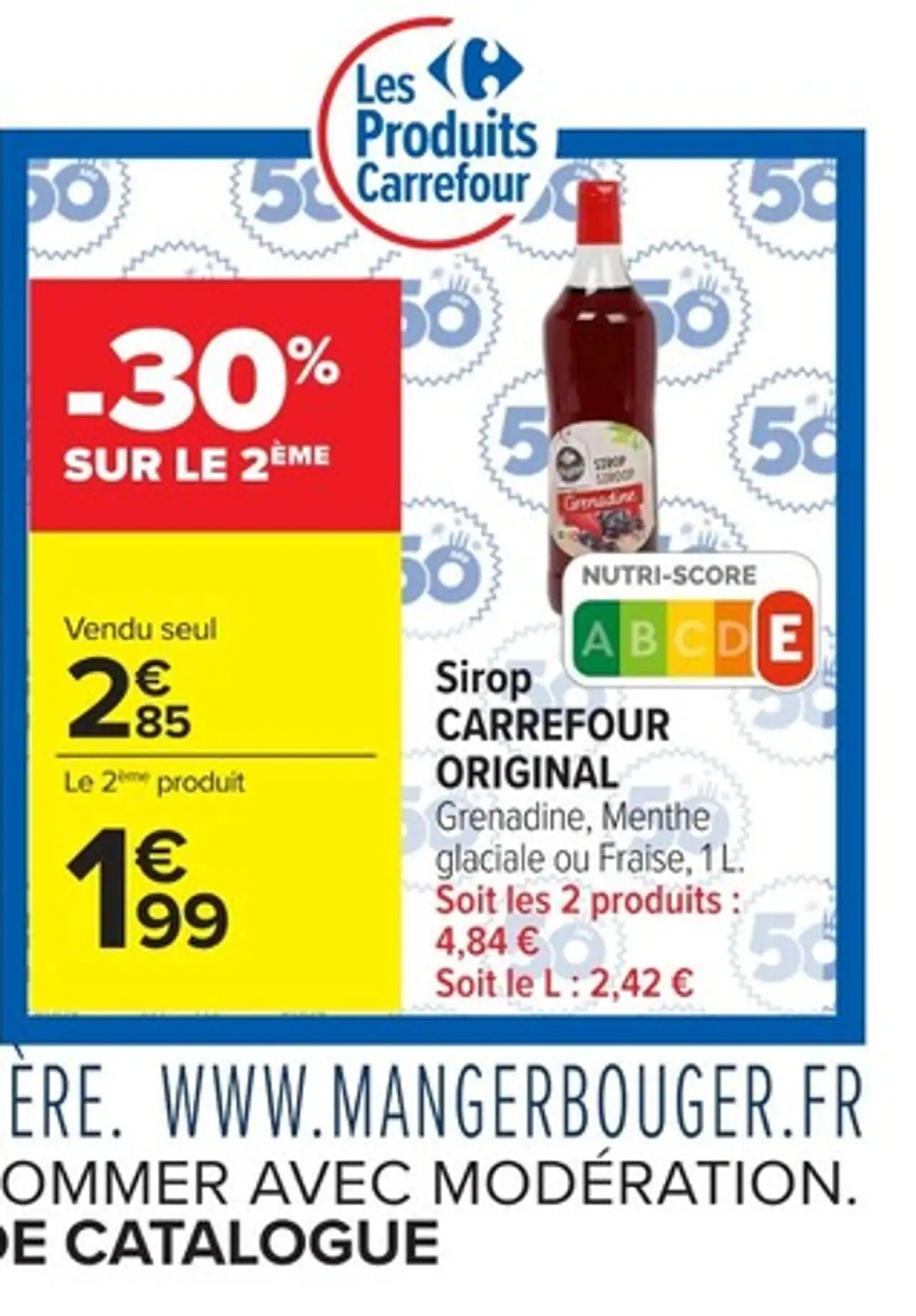 Sirop CARREFOUR ORIGINAL Grenadine, Menthe glaciale ou Fraise