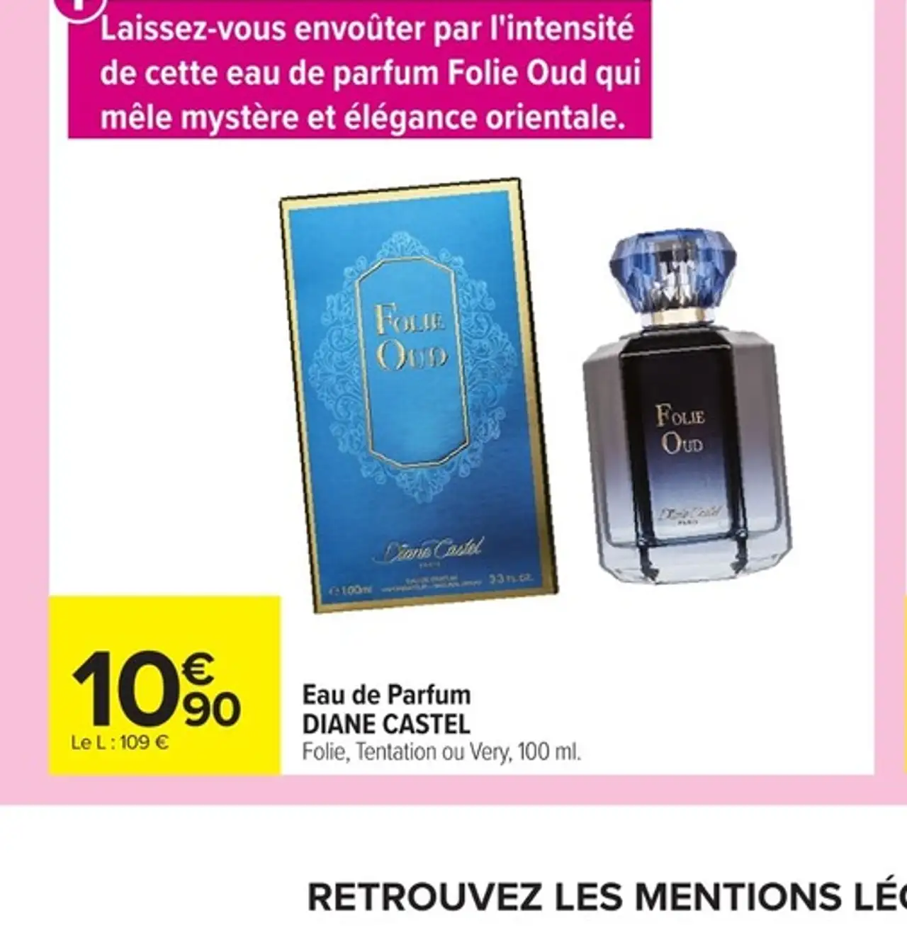 Eau de Parfum DIANE CASTEL Folie, Tentation ou Very, 100 ml