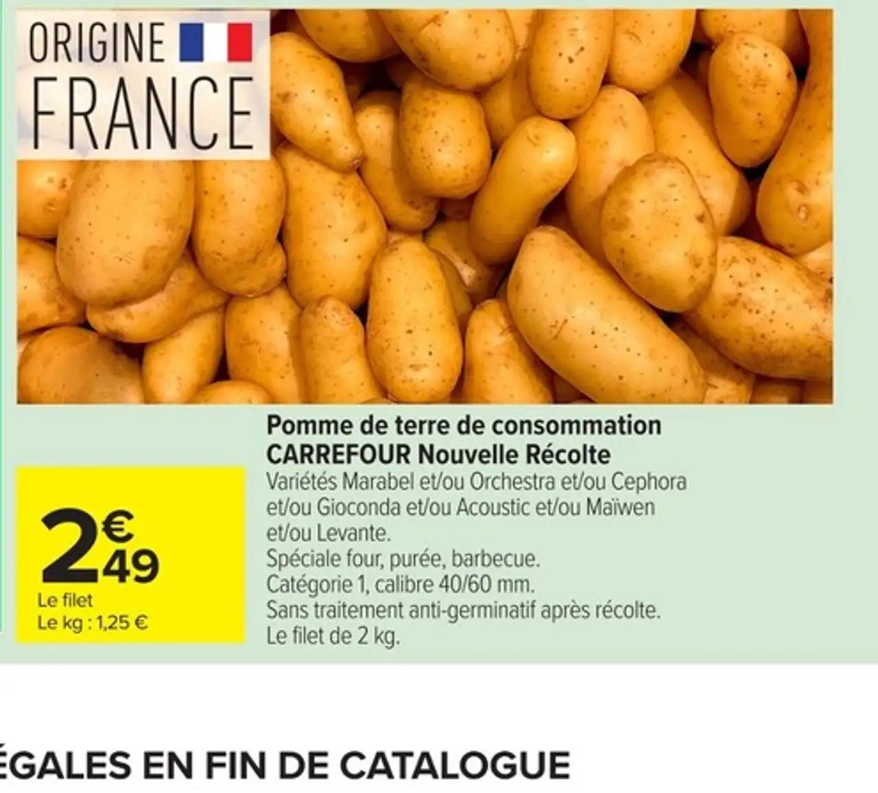 Pomme de terre de consommation CARREFOUR Nouvelle Récolte