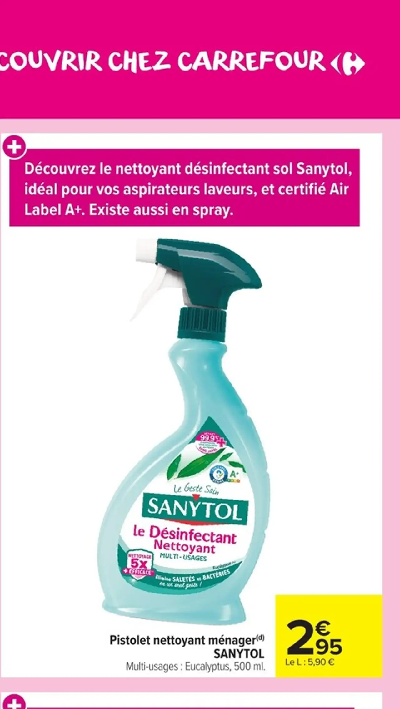 Pistolet nettoyant ménager Sanytol Multi-usages : Eucalyptus