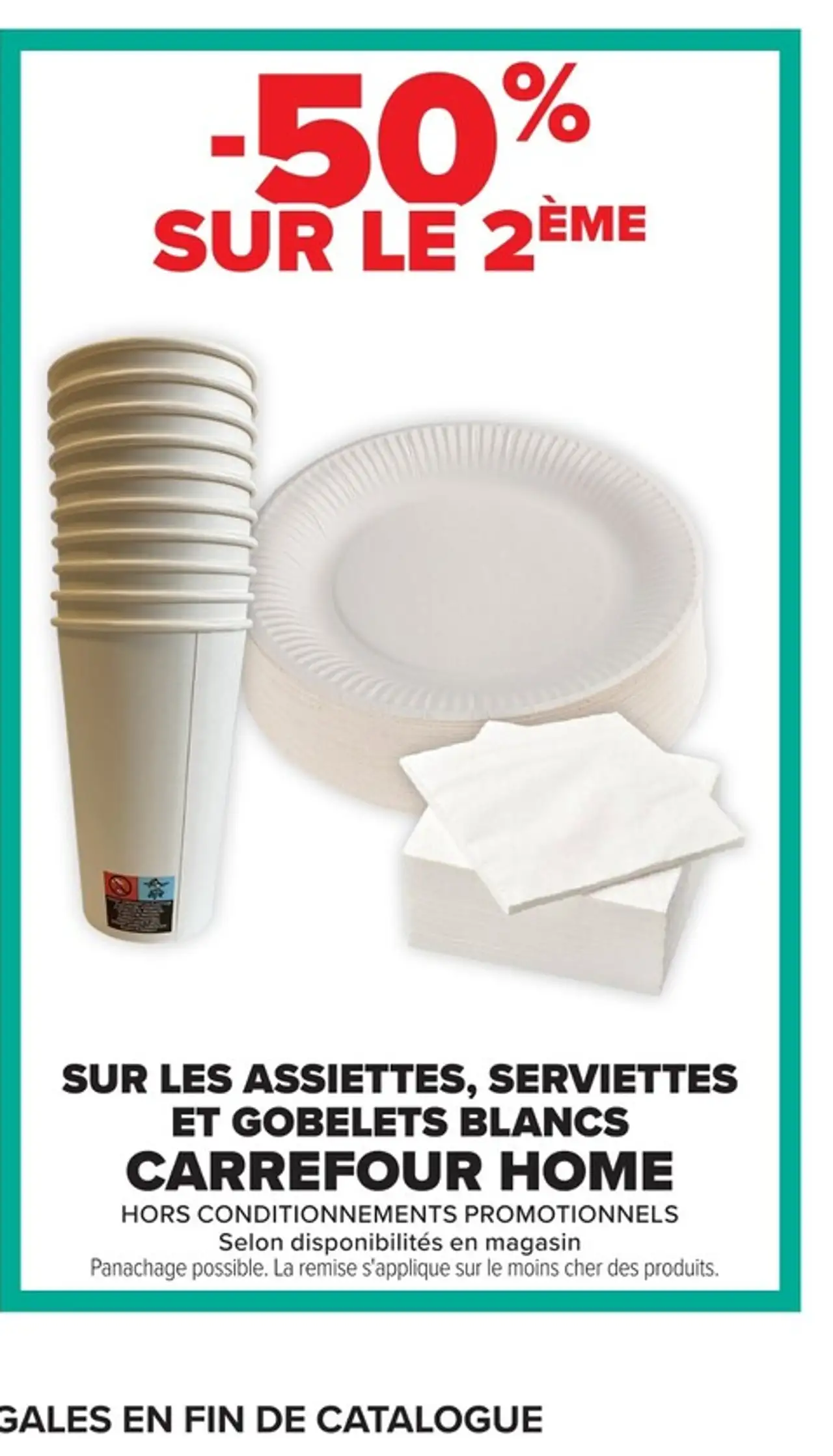 Assiettes, serviettes et gobelets blancs Carrefour Home
