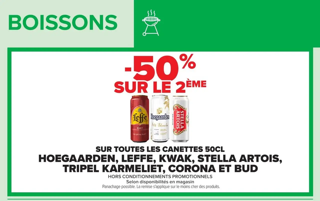 Canettes 50cl Hoegaarden, Leffe, Kwak, Stella Artois, Tripel Karmeliet, Corona, Bud