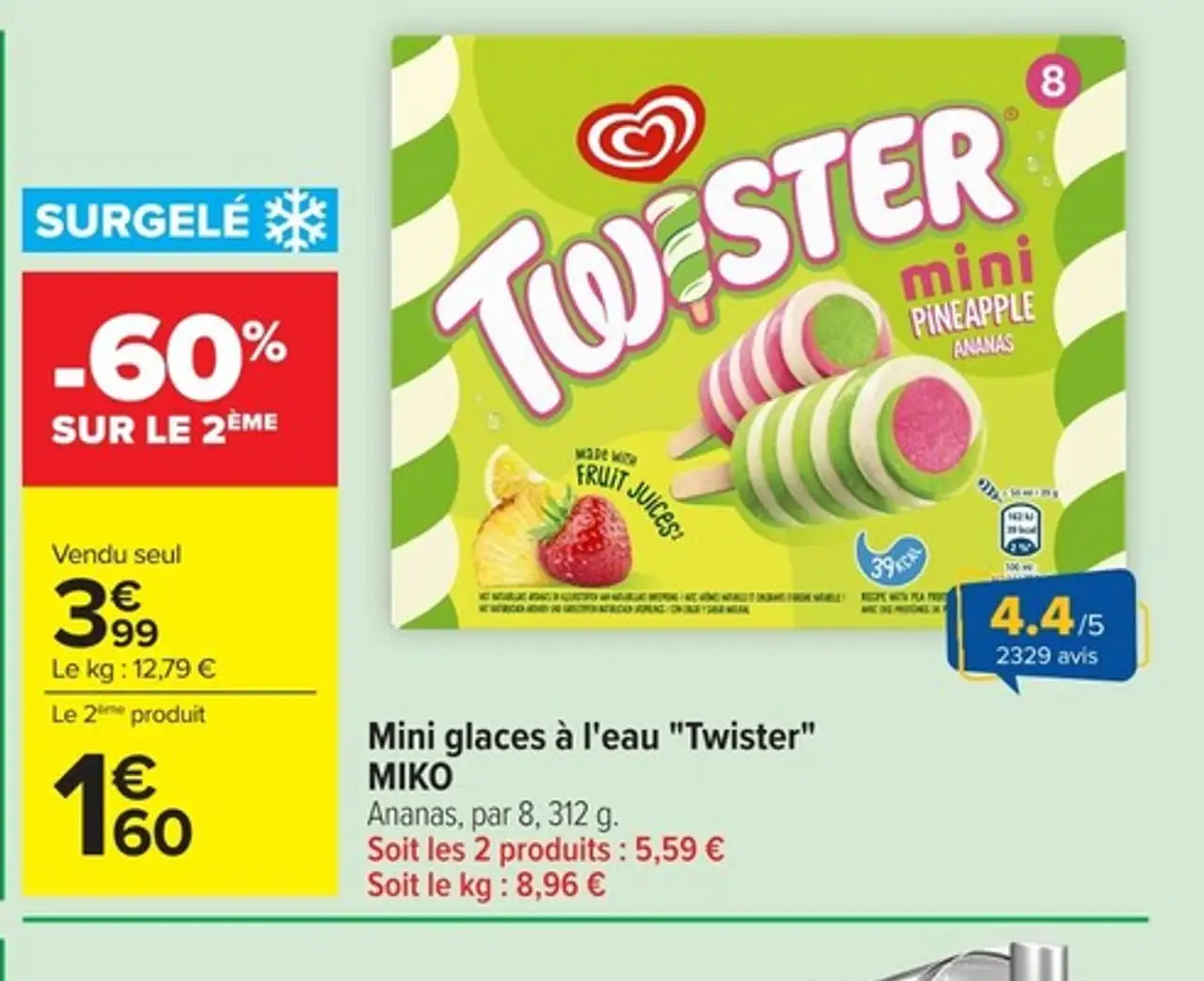 Mini glaces à l'eau "Twister" MIKO