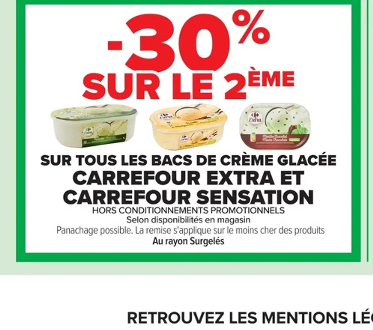 Bacs de crème glacée Carrefour Extra et Carrefour Sensation