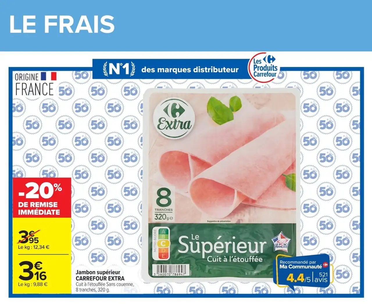 Jambon supérieur CARREFOUR EXTRA