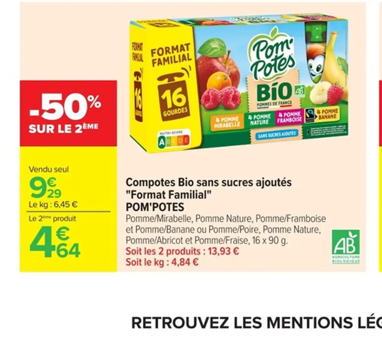 Compotes Bio sans sucres ajoutés "Format Familial" Pom'Potes
