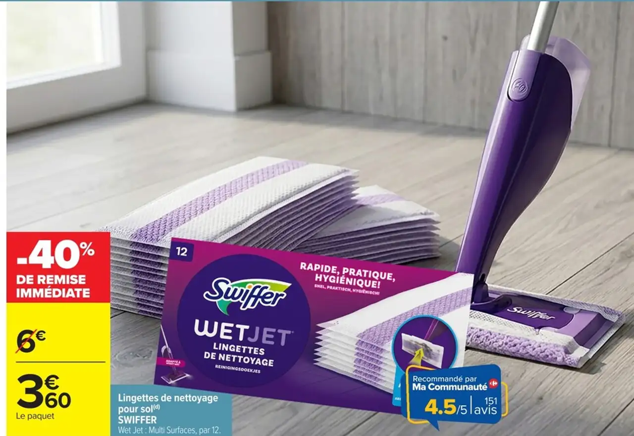 Lingettes de nettoyage pour sol Swiffer WetJet Multi Surfaces