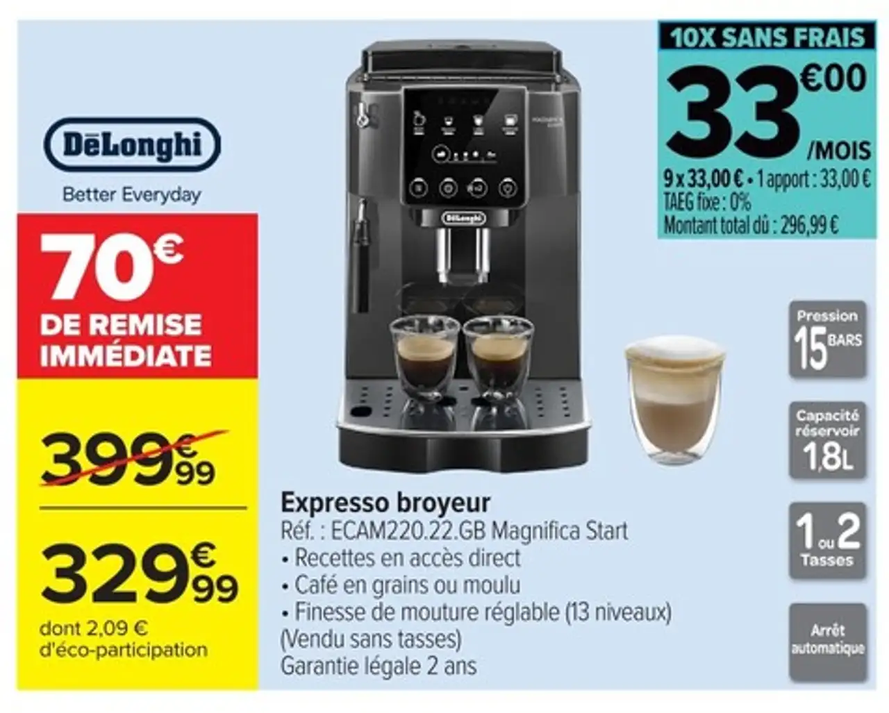 Espresso broyeur DeLonghi ECAM220.22.GB Magnifica Start