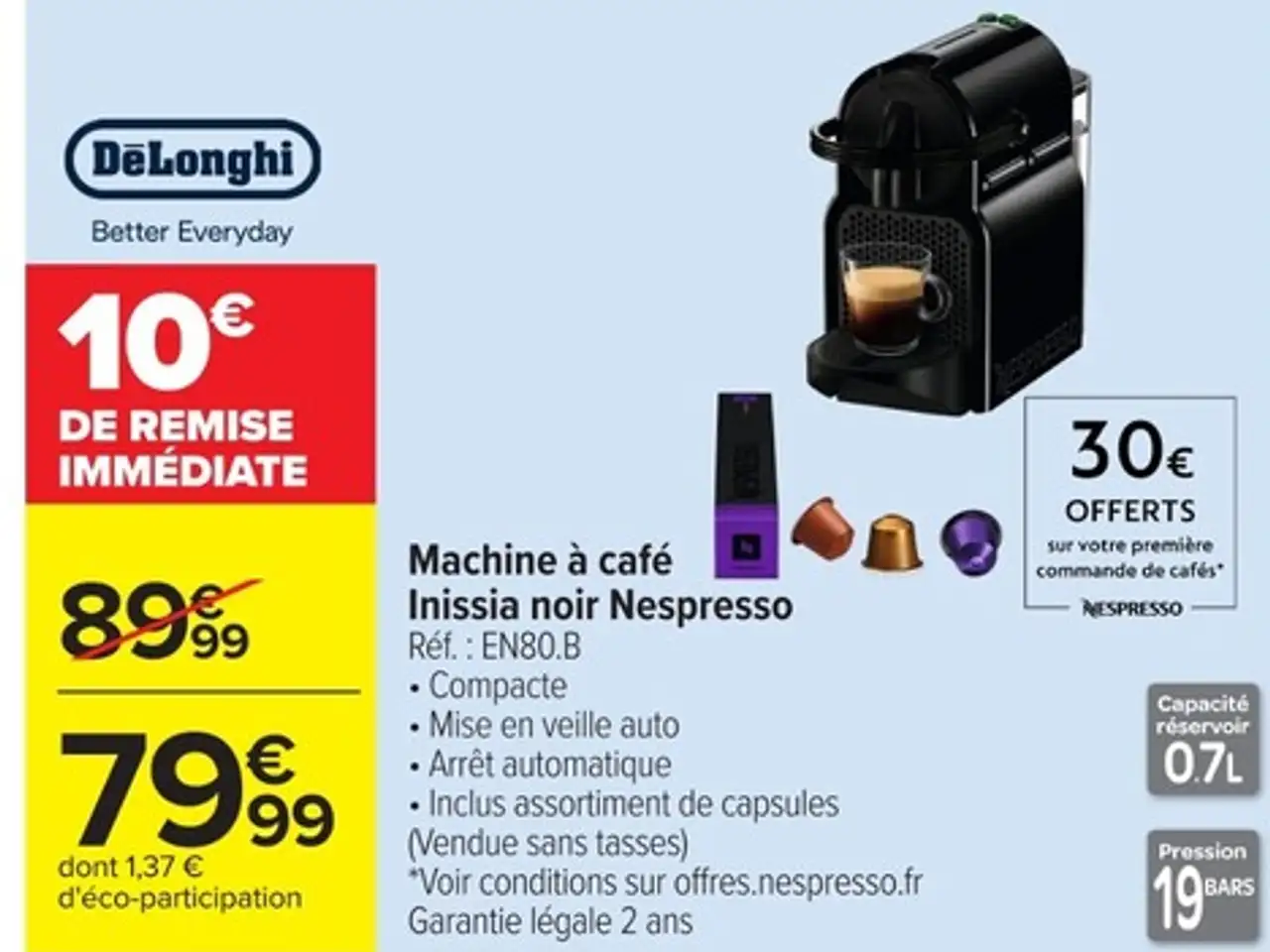 Machine à café Inissia noir Nespresso DeLonghi EN80.B