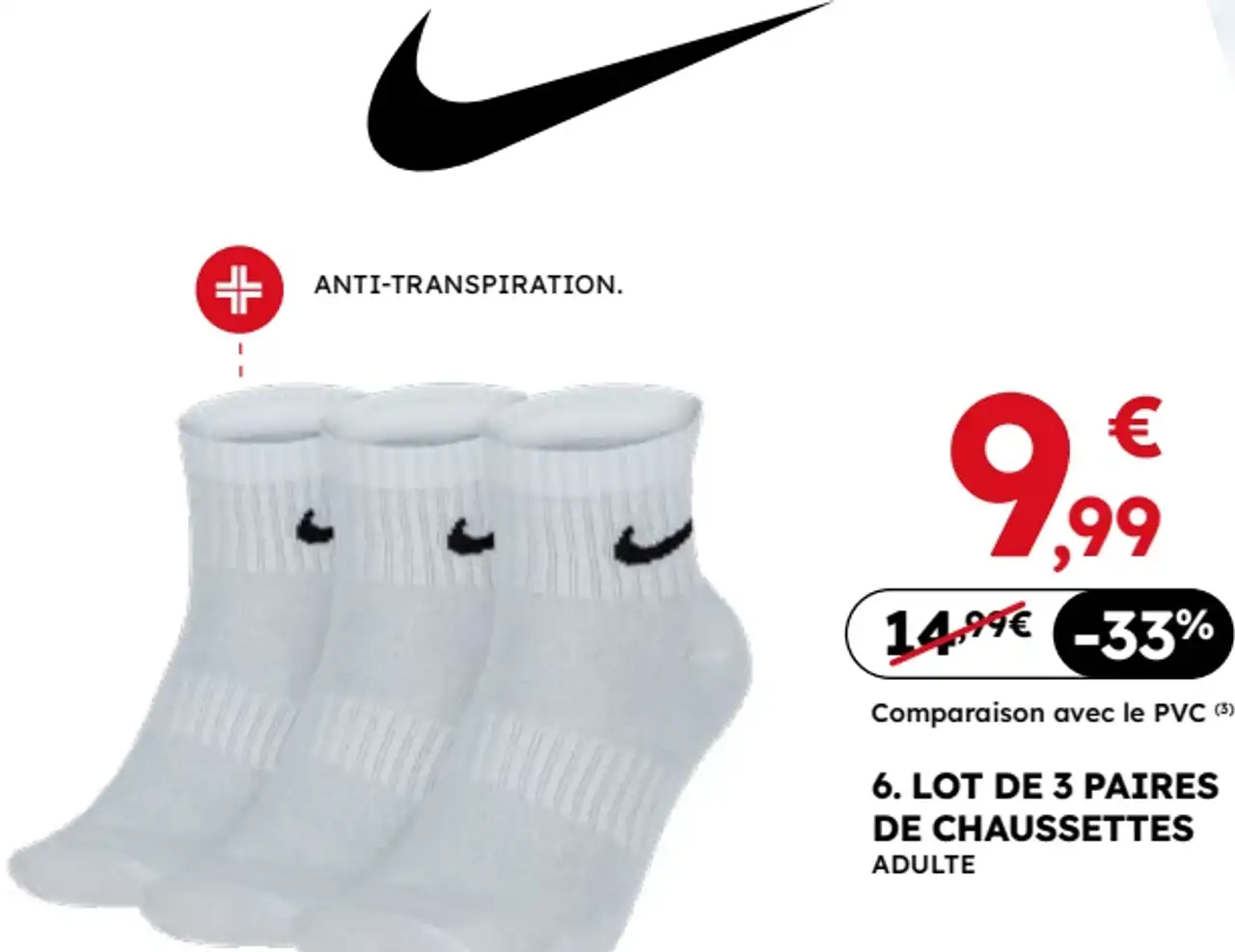 Nike Lot de 3 paires de chaussettes adulte