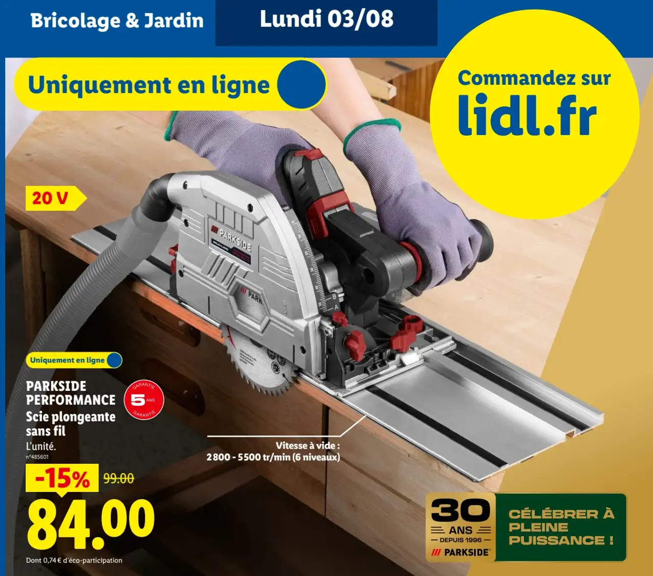 PARKSIDE PERFORMANCE Scie plongeante sans fil 20V