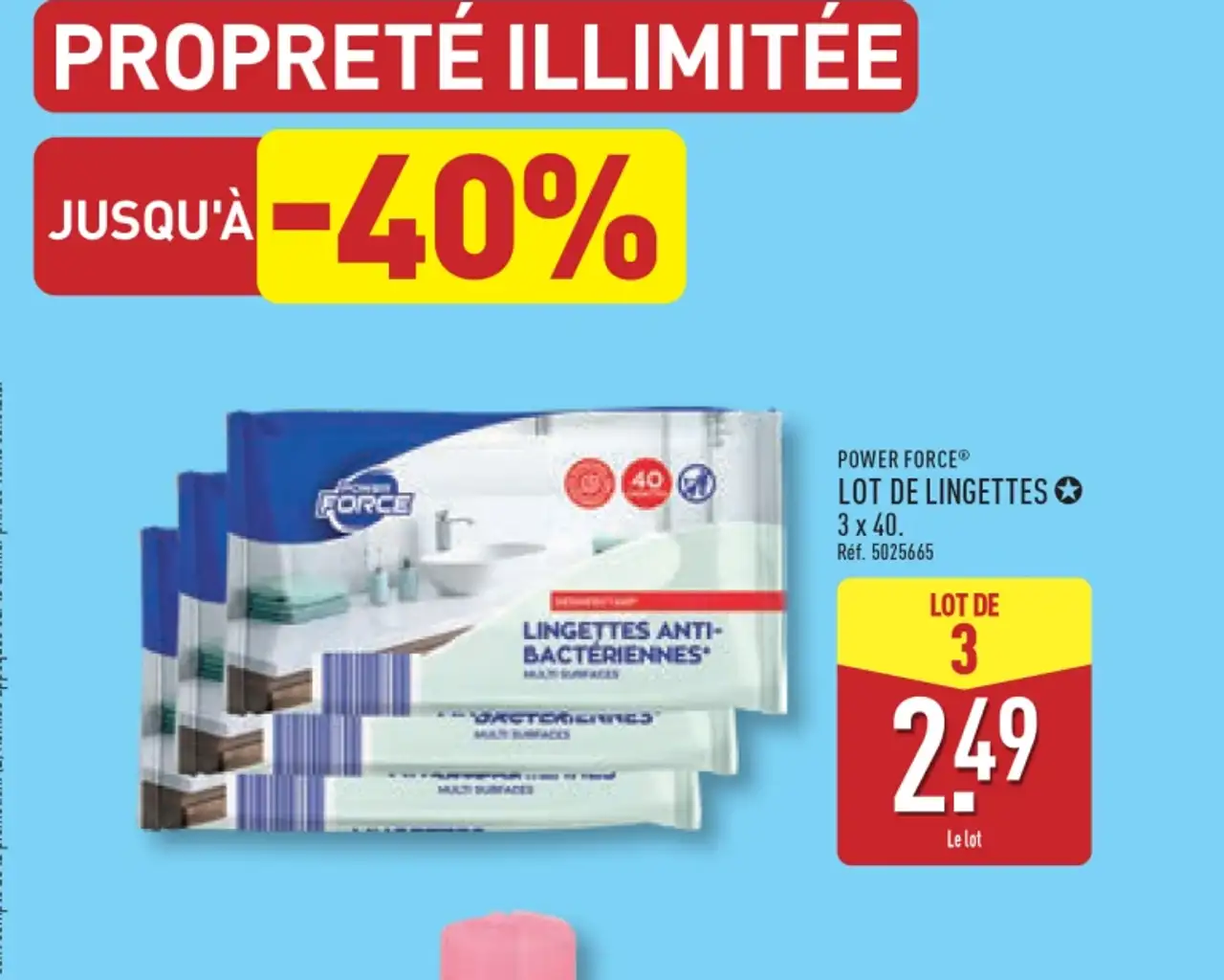 Power Force Lot de lingettes anti-bactériennes