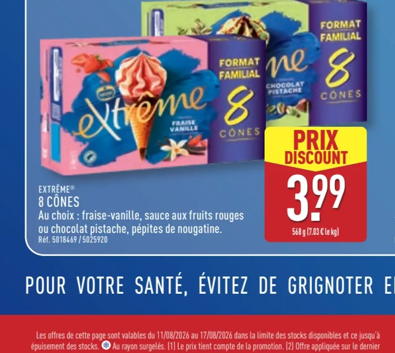 8 Cônes chocolat pistache / fraise vanille Extrême