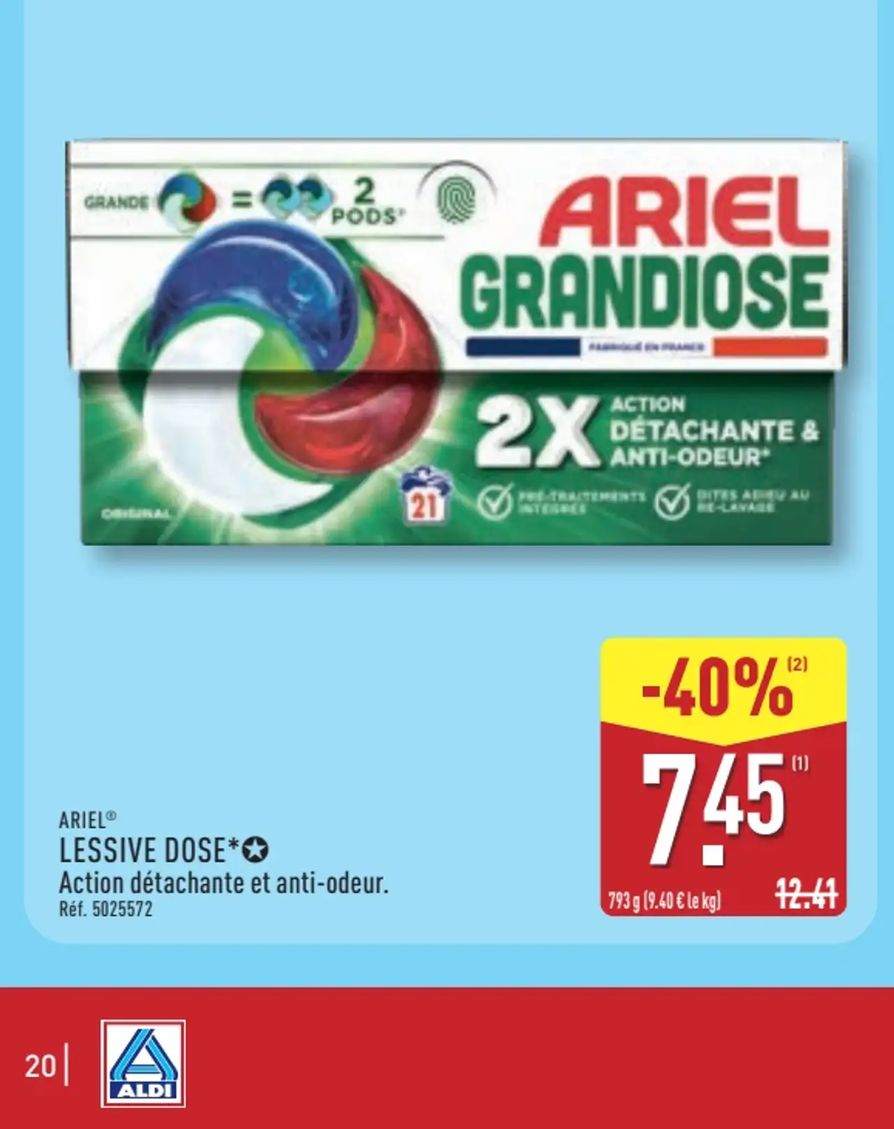 Lessive capsules Action détachante et anti-odeur Ariel Grandiose