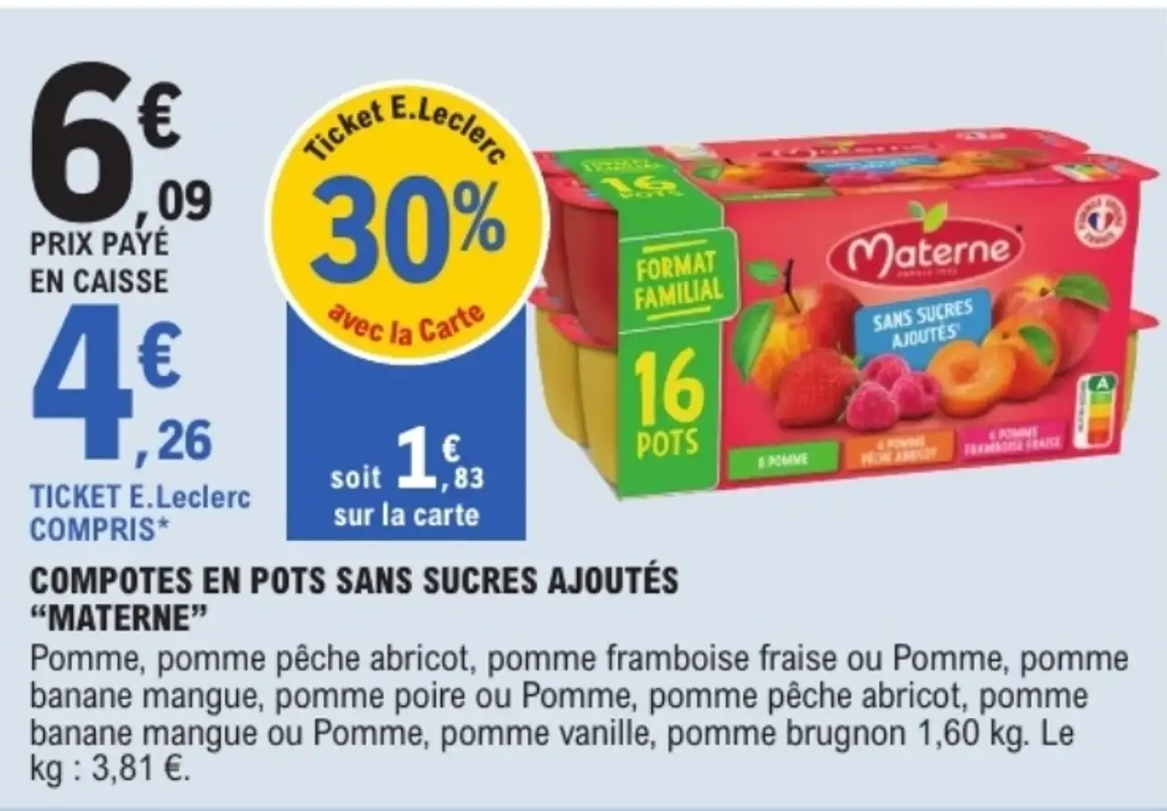 Compotes en pots sans sucres ajoutés Materne