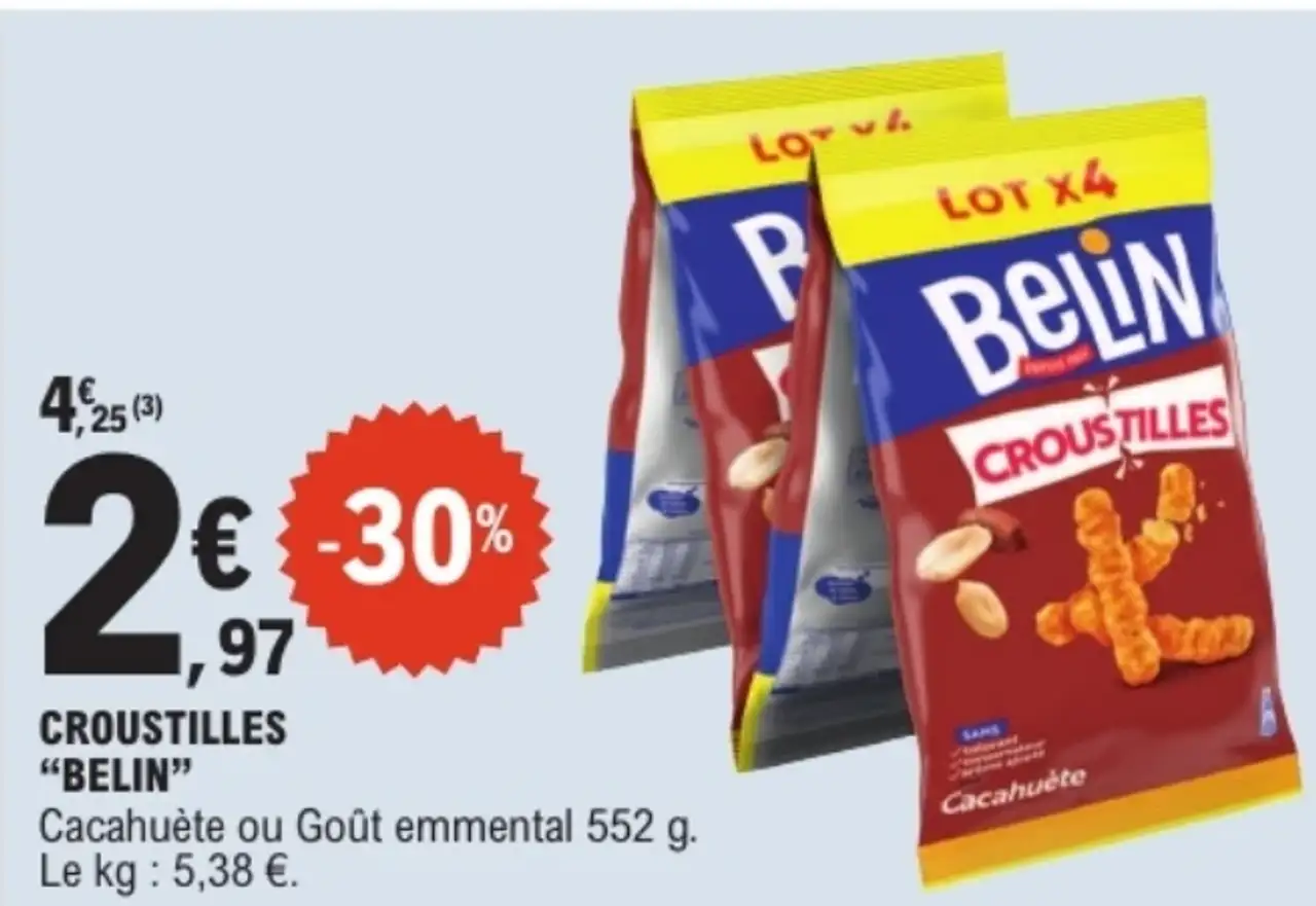 Croustilles "Belin" Cacahuète ou Goût emmental